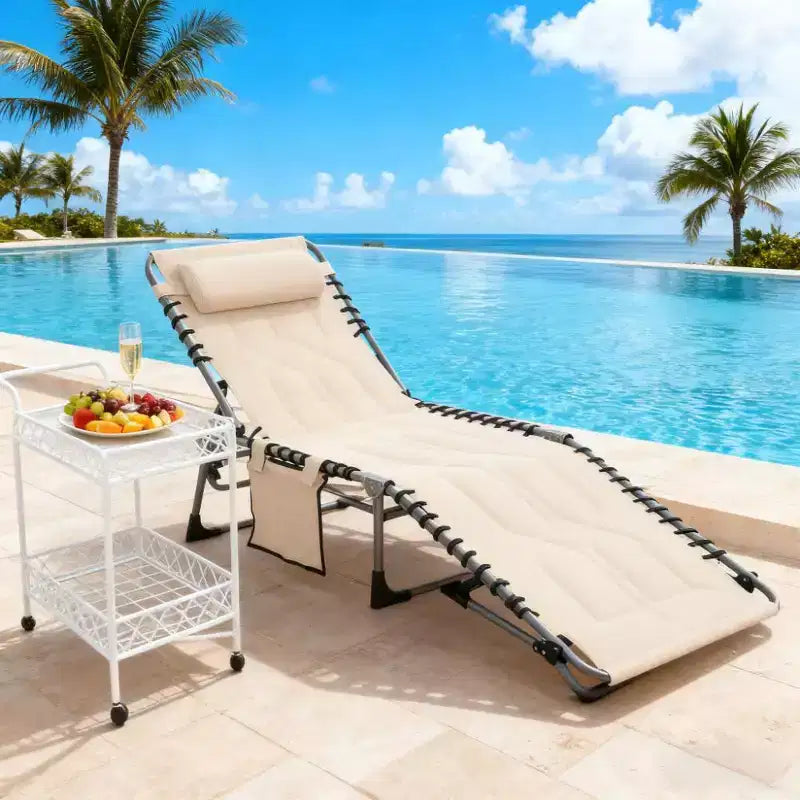 Chaise longue inclinable d'extérieur rembourrée et pliable avec dossier réglable