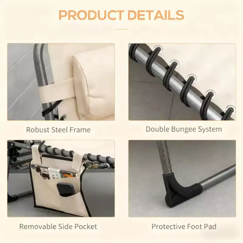 Chaise longue inclinable d'extérieur rembourrée et pliable avec dossier réglable