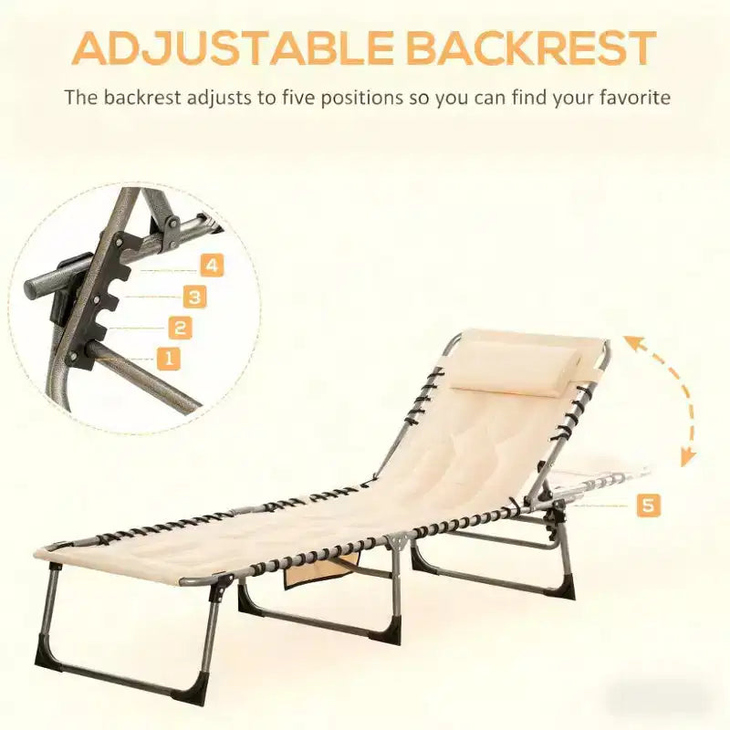Chaise longue inclinable d'extérieur rembourrée et pliable avec dossier réglable