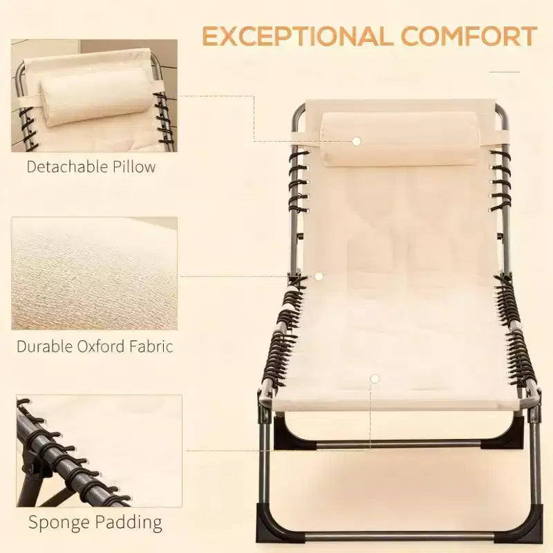 Chaise longue inclinable d'extérieur rembourrée et pliable avec dossier réglable