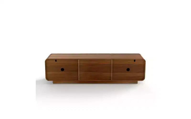 Meuble TV, motif ondulé en spirale style Mid-Century, avec placard de rangement et deux tiroirs