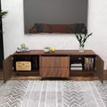 Meuble TV, motif ondulé en spirale style Mid-Century, avec placard de rangement et deux tiroirs