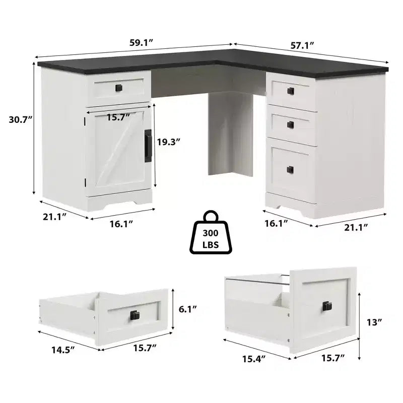 Bureau de direction d'angle en forme de L style rustique avec tiroir de classement pour bureau à domicile