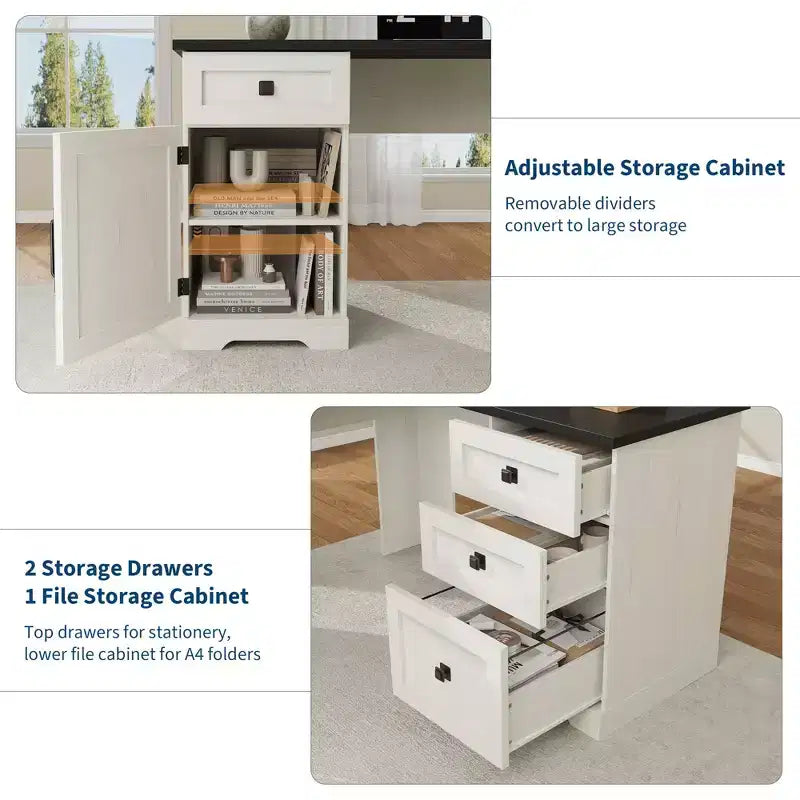 Bureau de direction d'angle en forme de L style rustique avec tiroir de classement pour bureau à domicile