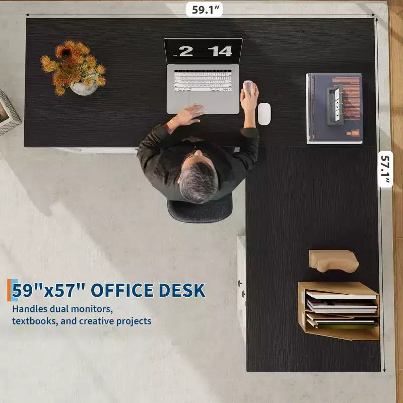 Bureau de direction d'angle en forme de L style rustique avec tiroir de classement pour bureau à domicile
