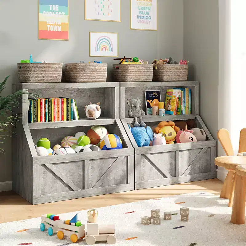 Kids Bookshelf &amp; Toy Organizer  Wooden Bookcase with Large Storage Cabinet, Anti-Tip Slim Design for Nursery, Bedroom or Playroom