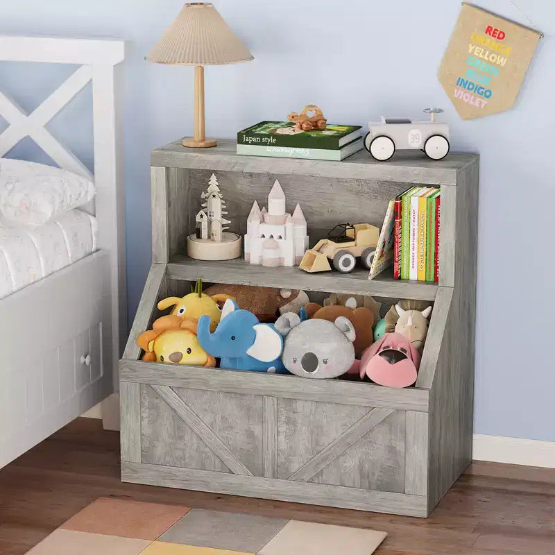 Étagère à Jouets et Livres pour Enfants en Bois avec Grand Rangement