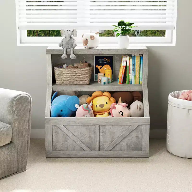 Étagère à Jouets et Livres pour Enfants en Bois avec Grand Rangement