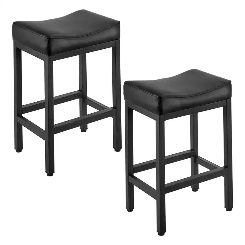 Counter Height Bar Stools Set of 2 with Saddle Seat and Metal Legs - Black