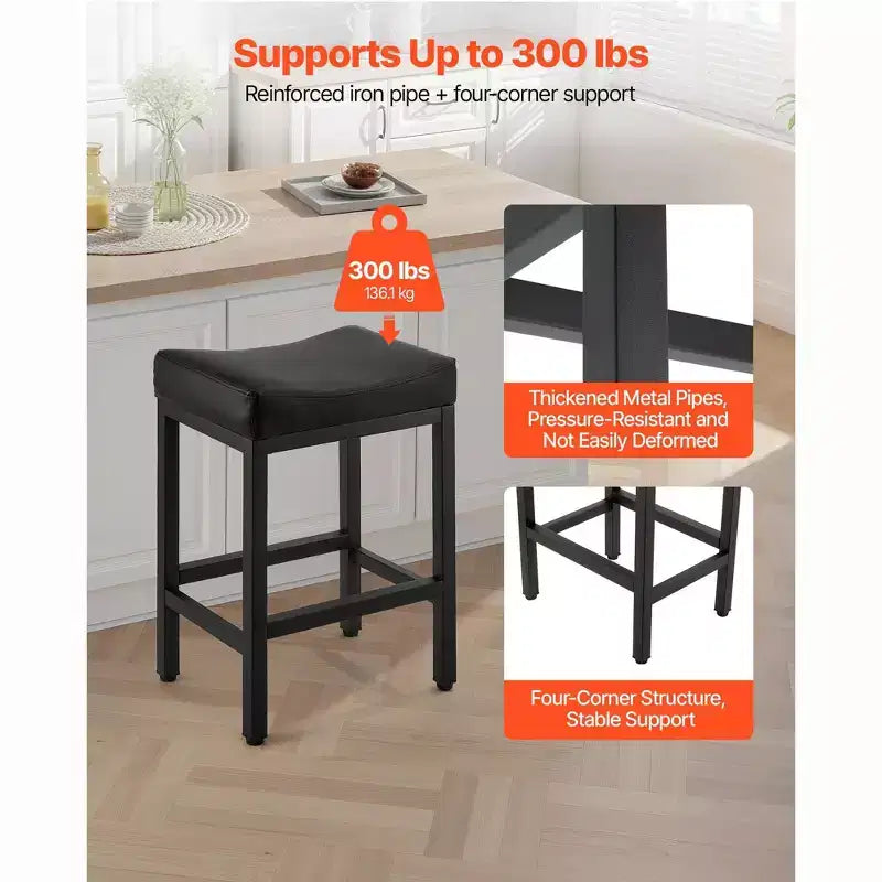 Tabourets de bar hauteur comptoir avec assise selle et pieds en métal - Noir