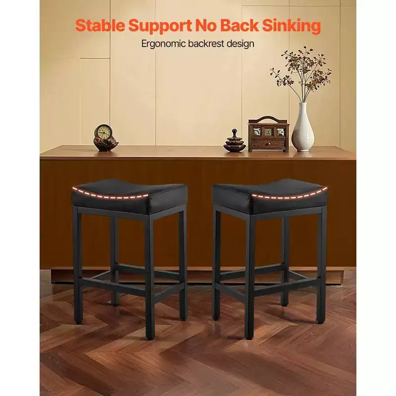 Tabourets de bar hauteur comptoir avec assise selle et pieds en métal - Noir