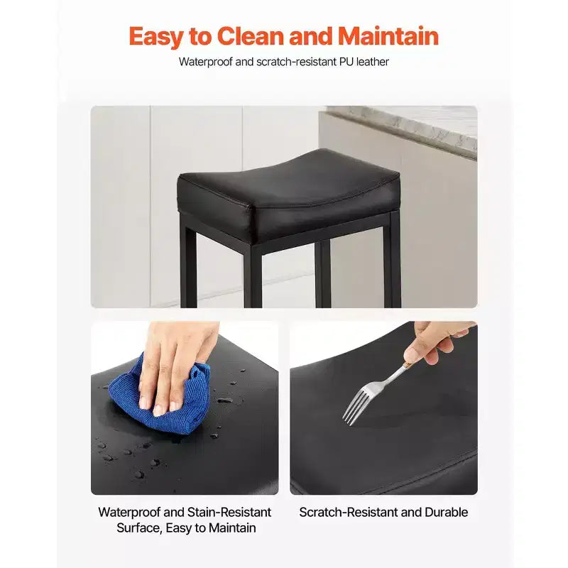 Tabourets de bar hauteur comptoir avec assise selle et pieds en métal - Noir