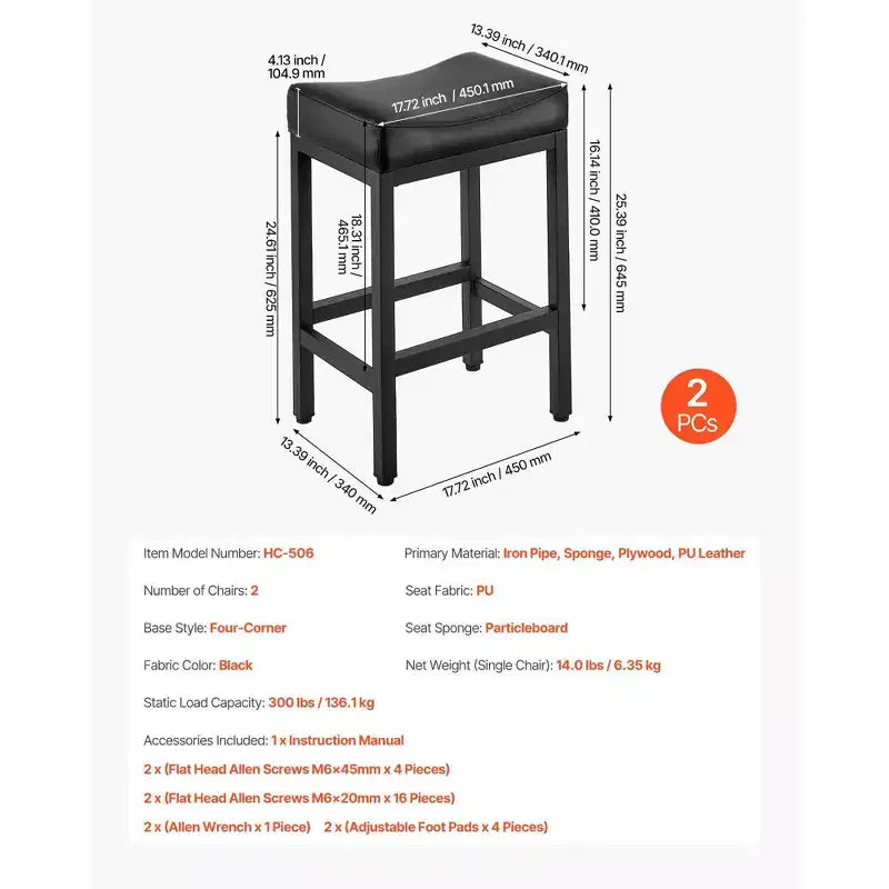 Tabourets de bar hauteur comptoir avec assise selle et pieds en métal - Noir