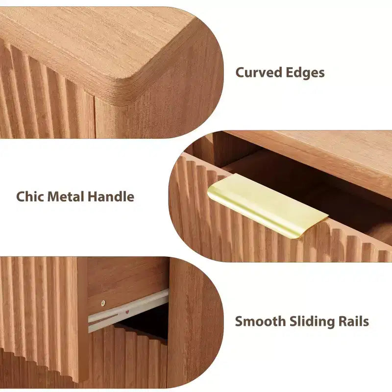 Commode à 6 tiroirs pour chambre à coucher, commode à cannelures de 120 cm de long pour chambre à coucher