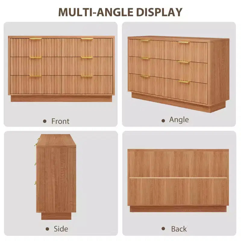 Commode à 6 tiroirs pour chambre à coucher, commode à cannelures de 120 cm de long pour chambre à coucher