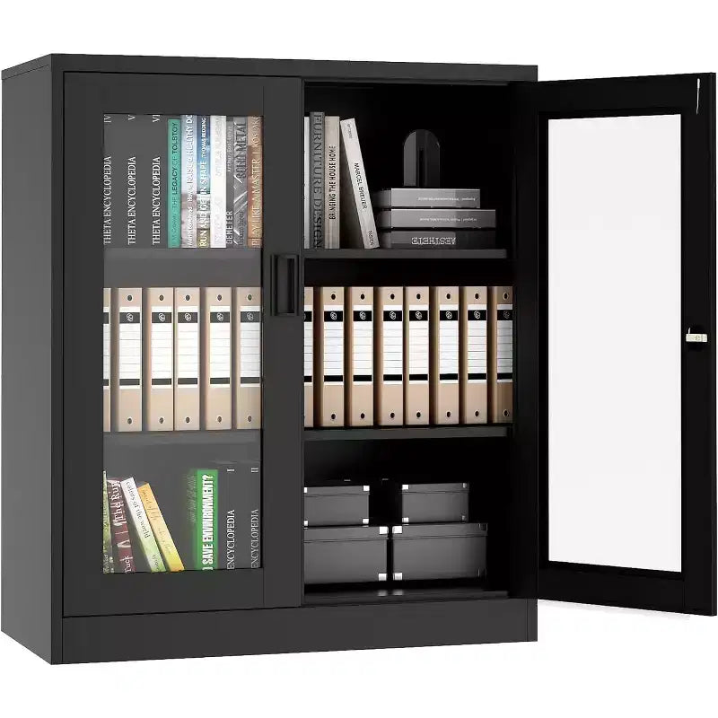 BALHAM TRADE-36Large filing cabinet Lockable Glass Door 2 Adjustable Shelves Organizer for Office Home