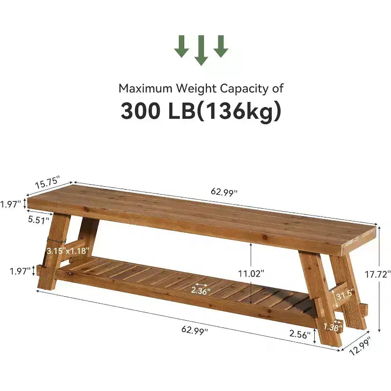 Banc de rangement pour chaussures en bois massif, banc d'entrée de style ferme avec étagère de rangement