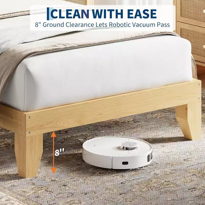 Lit en rotin avec tête de lit en rotin naturel et éclairage LED