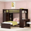 Luxystar Twin over Twin L Shaped Bunk Bed with Desk, Bookcase and Wardrobe