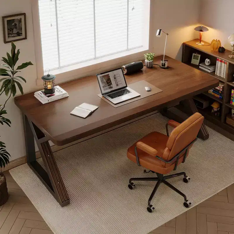 GDFStudio Ifeoma Modern Wooden Extra Long Writing Desk with Carbon Steel K-Legs