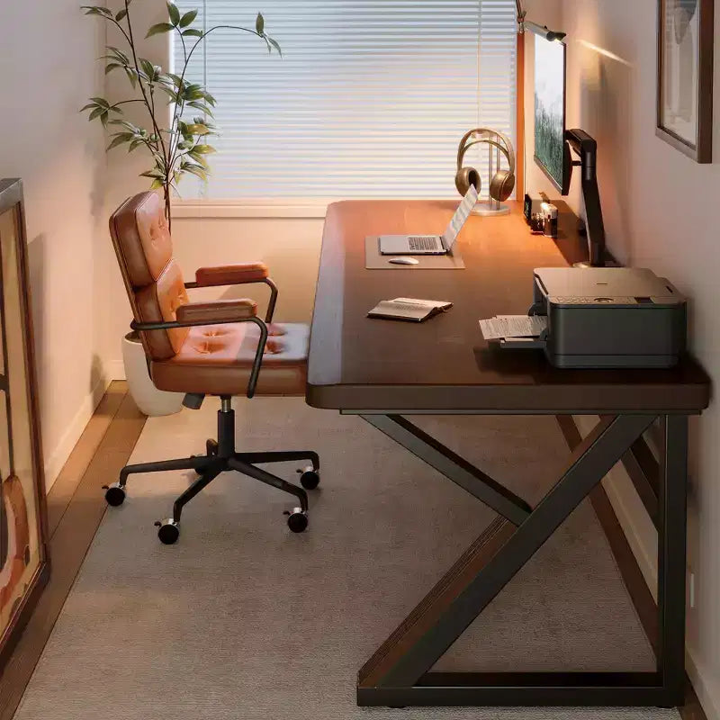 Bureau de travail extra-long en bois moderne avec pieds en K en acier au carbone