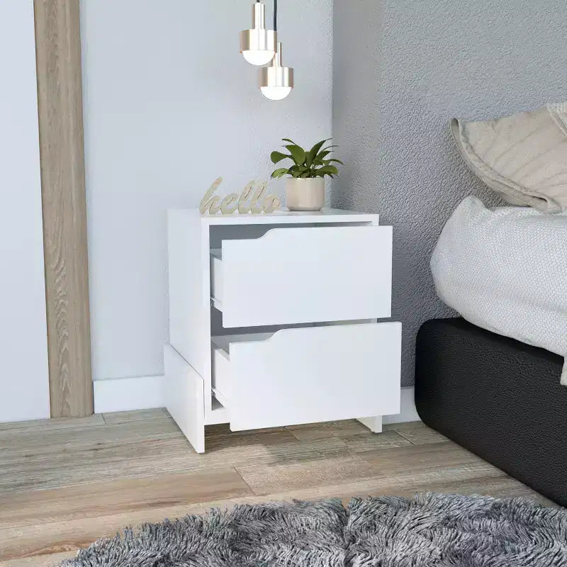 Avec un design épuré et moderne, table de chevet, avec 2 tiroirs