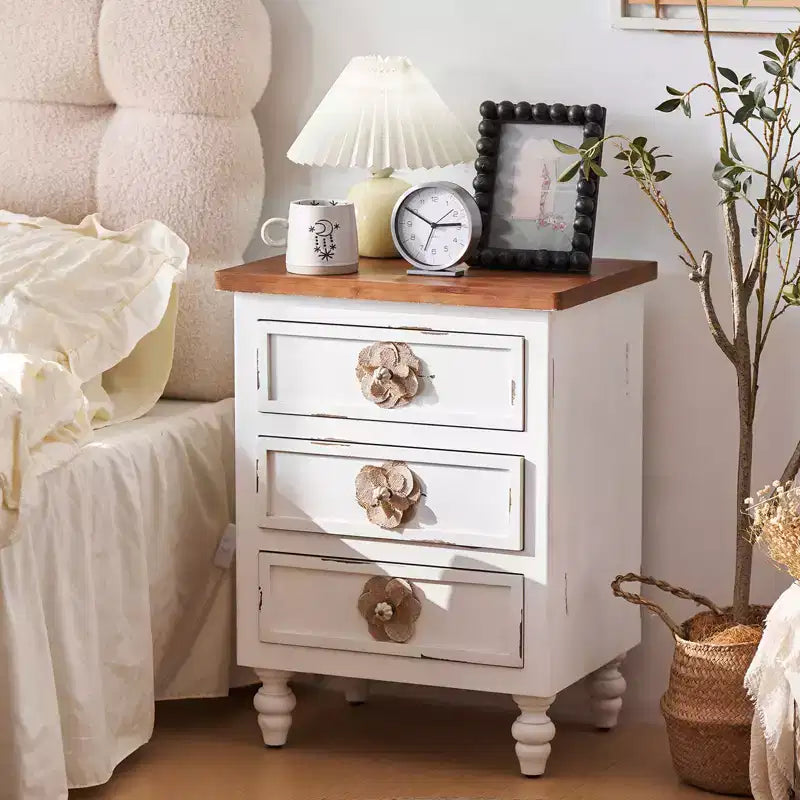 Vintage Farmhouse End Rustic Farmhouse 3 Drawer Nightstand for Bedroom Living Room