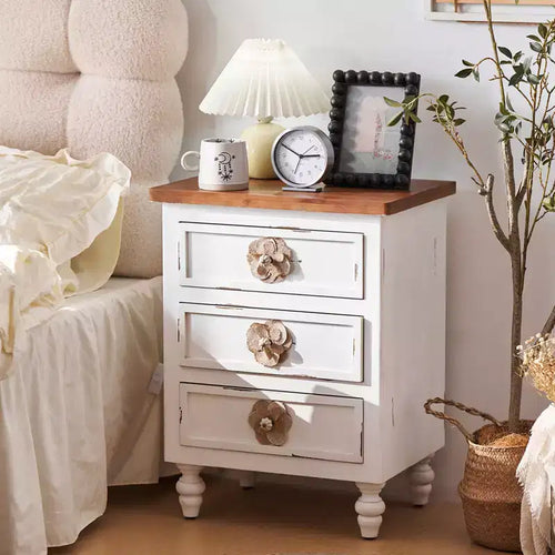 Vintage Farmhouse End Rustic Farmhouse 3 Drawer Nightstand for Bedroom Living Room