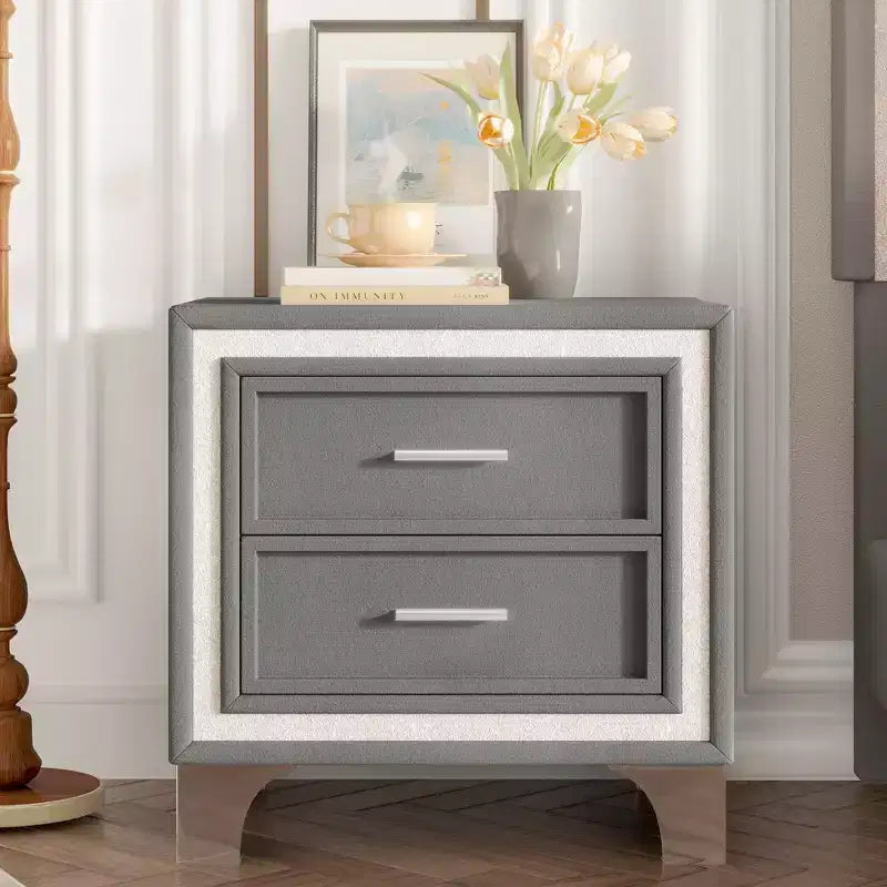 Mid Century Vintage Rustic Farmhouse 2 Drawer Nightstand for Bedroom Living Room