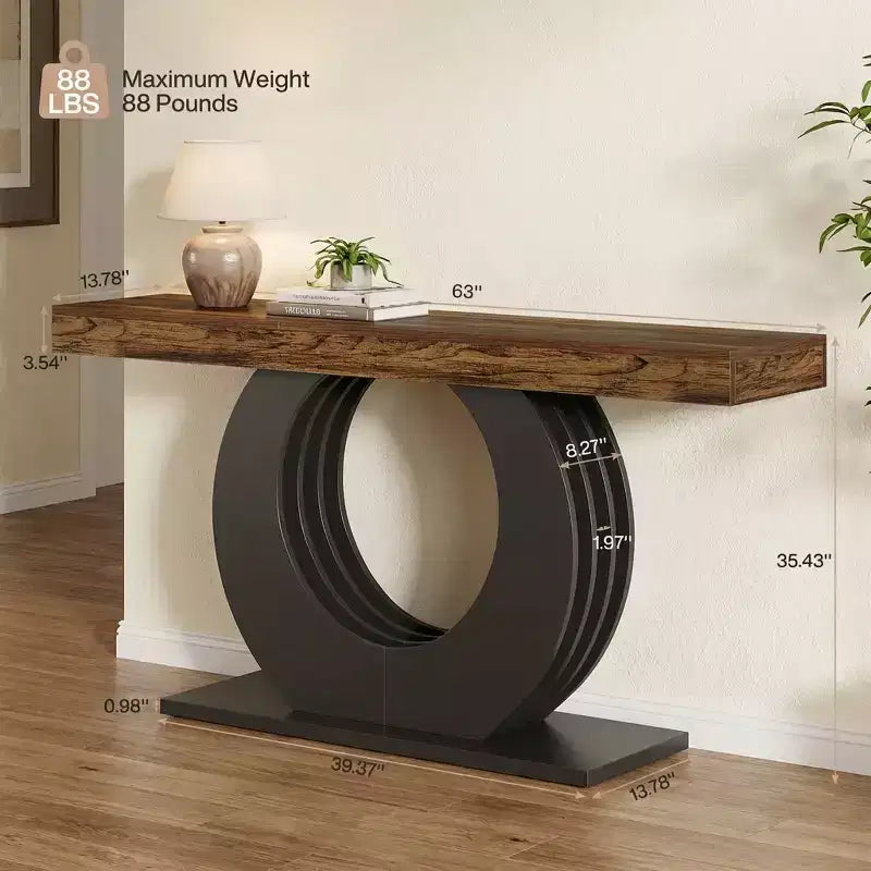 Table d'appoint rustique en bois avec base en métal noir pour salon ou entrée