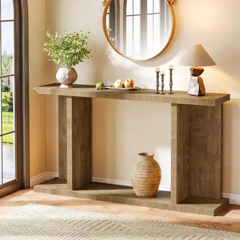 Console longue, Table de canapé étroite en bois derrière le canapé