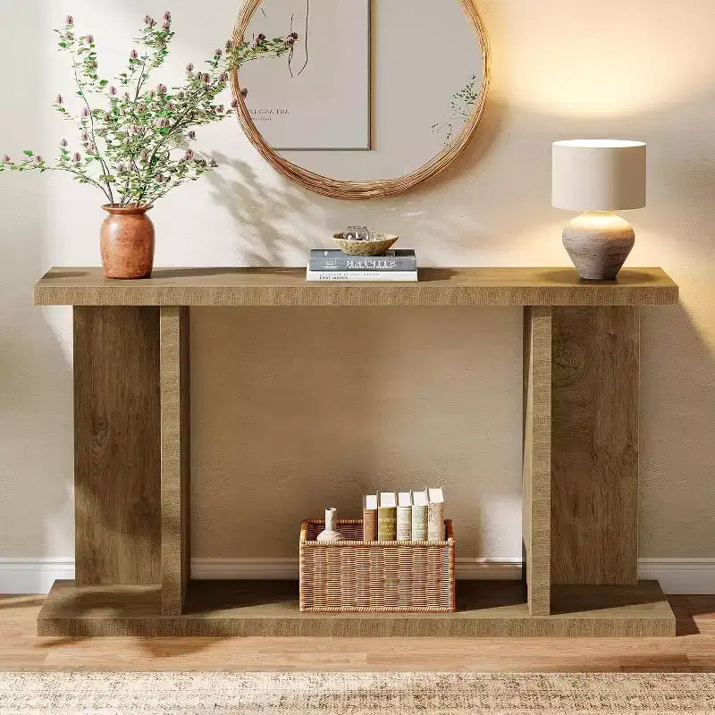 Console longue, Table de canapé étroite en bois derrière le canapé