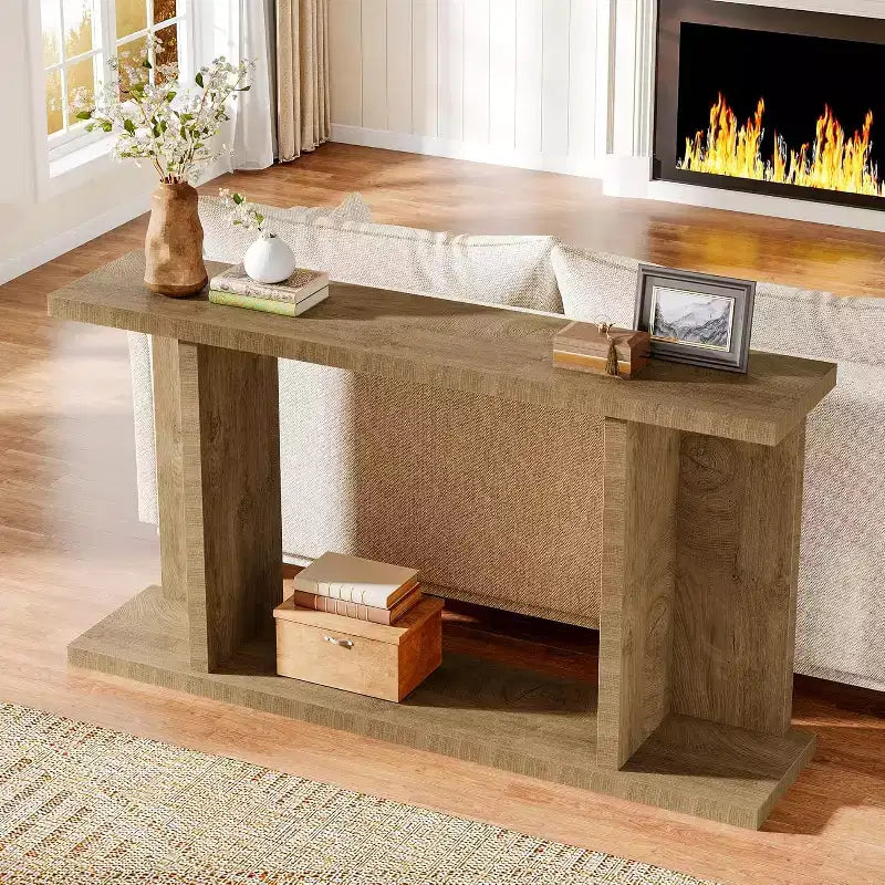 Console longue, Table de canapé étroite en bois derrière le canapé