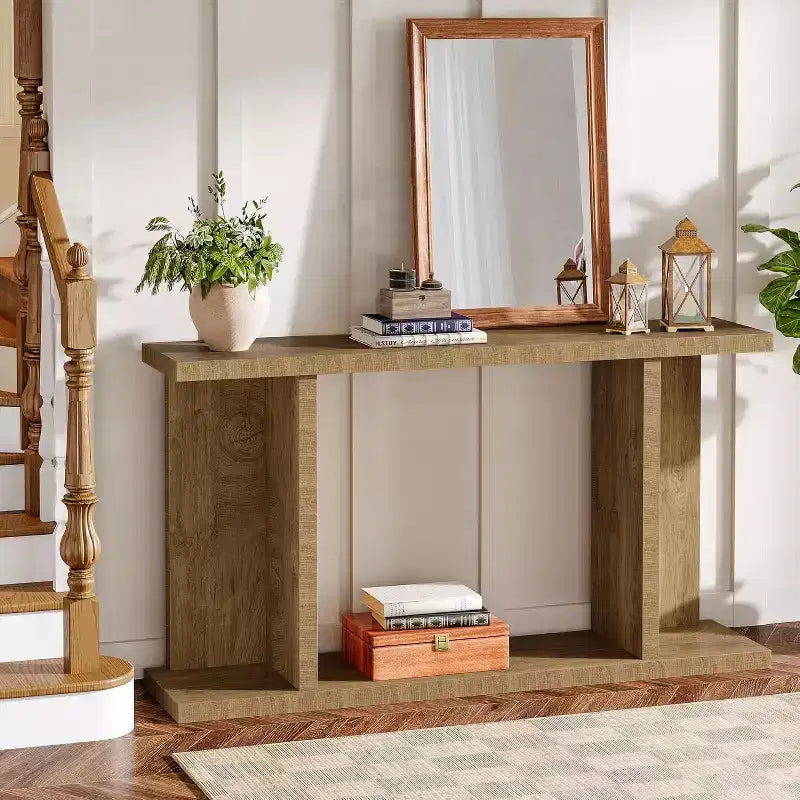 Console longue, Table de canapé étroite en bois derrière le canapé