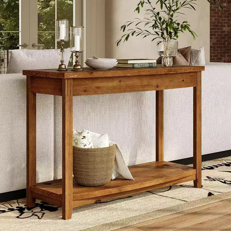 Lantine Solid Wood Console Table, 41.3 Farmhouse Entryway Table with Storage Shelf for Living Room, Behind Couch, Hallway &amp; Foyer (Vintage)
