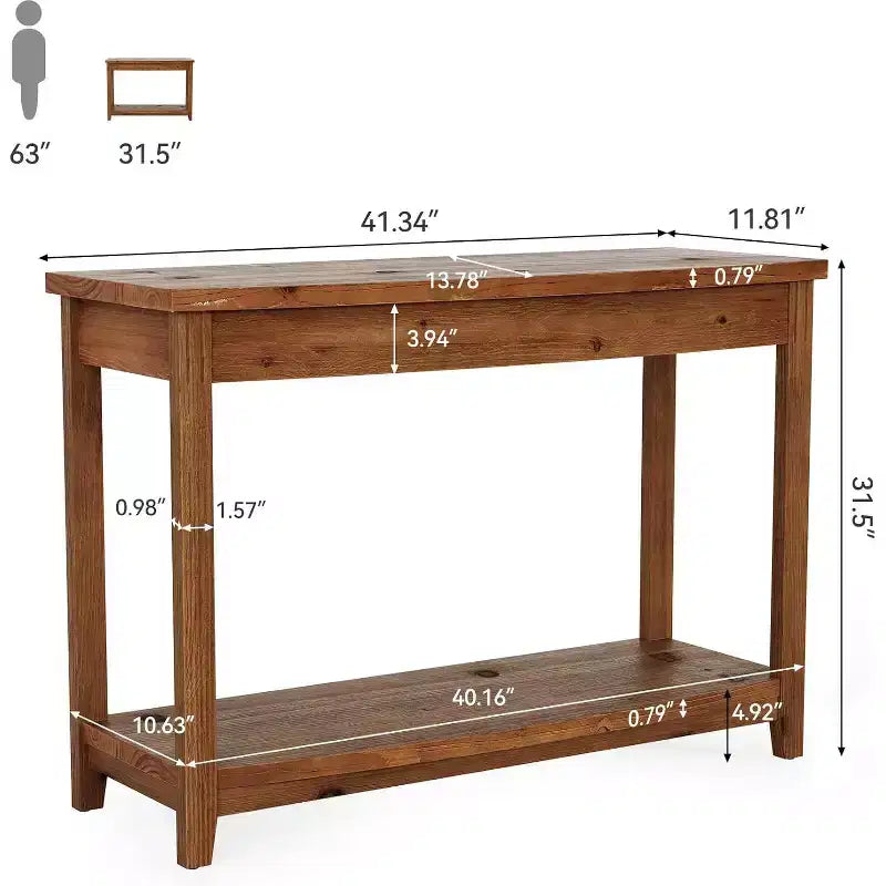Console en bois massif, table d'entrée de style ferme avec étagère de rangement