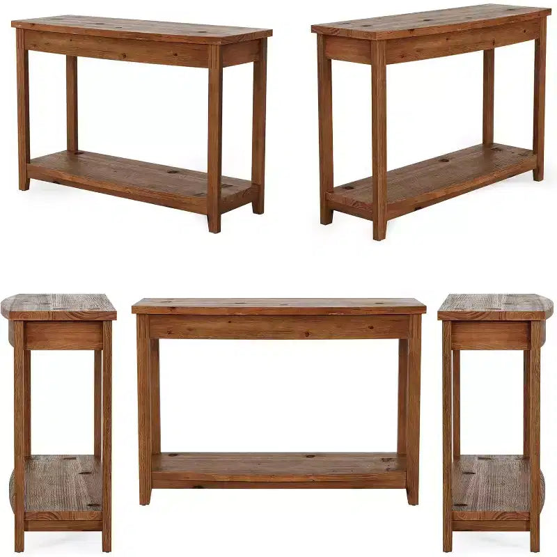 Console en bois massif, table d'entrée de style ferme avec étagère de rangement