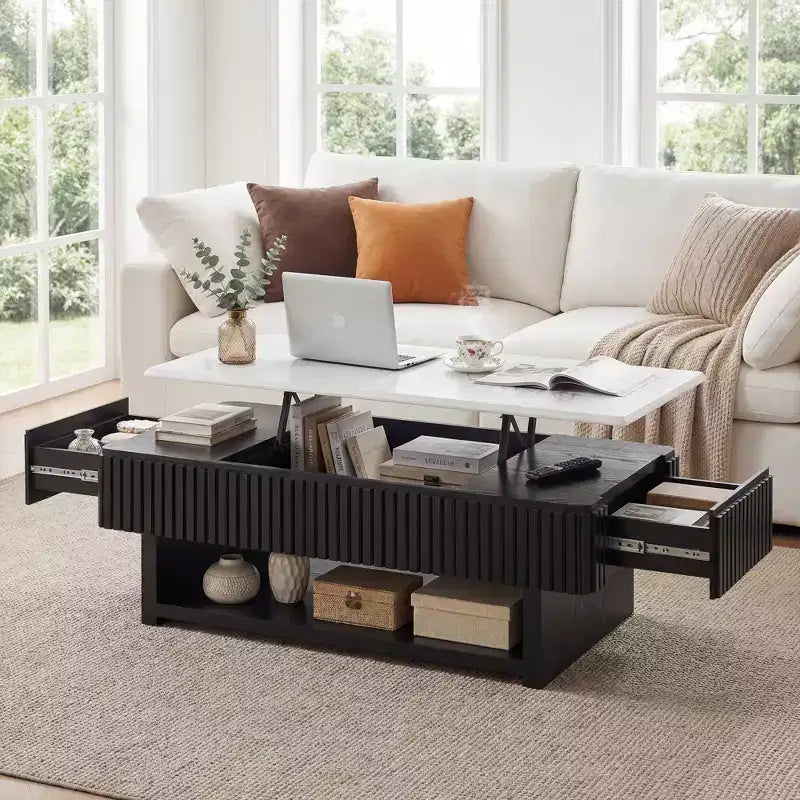 Table basse relevable rectangulaire multifonction moderne en marbre blanc