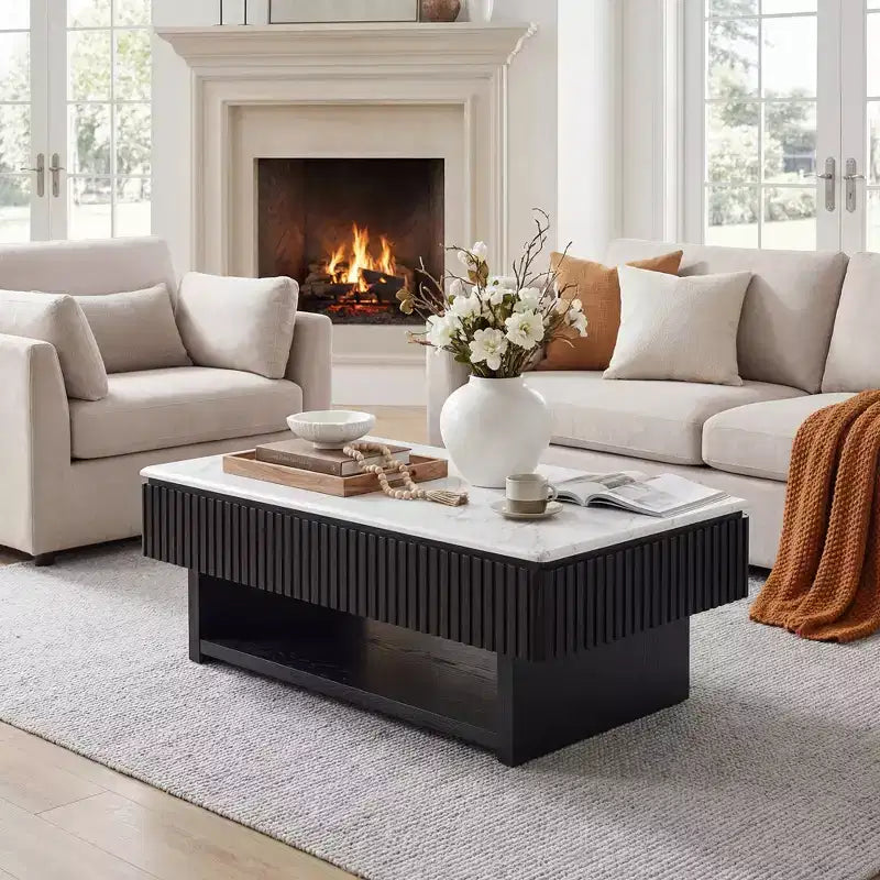 Table basse relevable rectangulaire multifonction moderne en marbre blanc