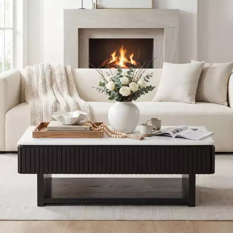 Table basse relevable rectangulaire multifonction moderne en marbre blanc
