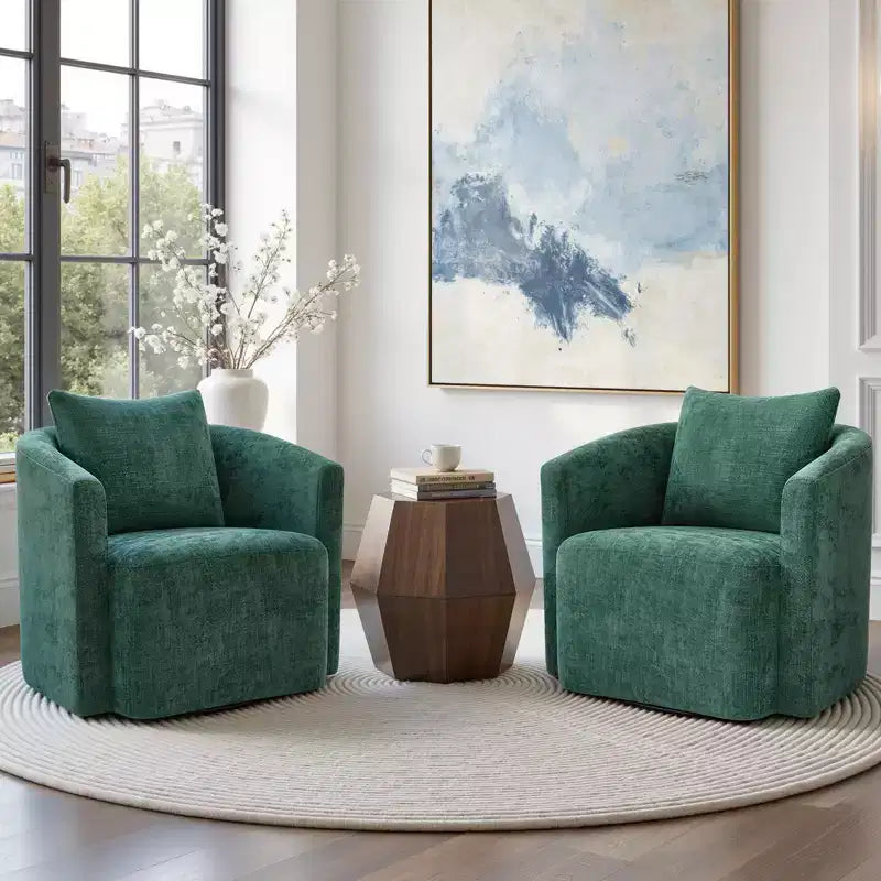 Fauteuil pivotant, fauteuil crapaud en chenille avec oreiller