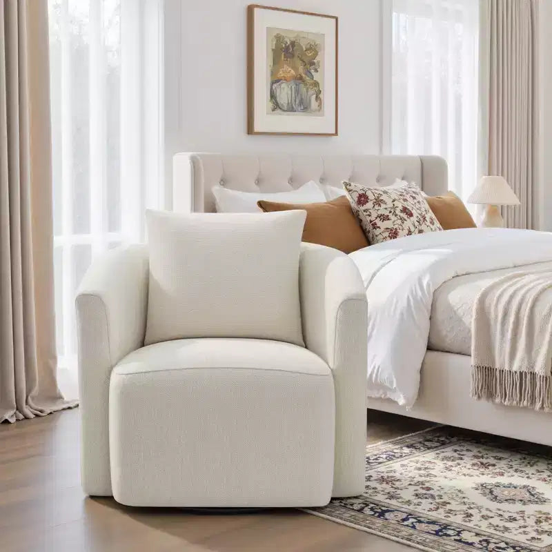 Fauteuil pivotant, fauteuil crapaud en chenille avec oreiller