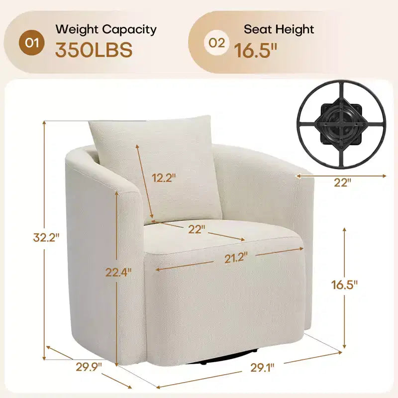 Fauteuil pivotant, fauteuil crapaud en chenille avec oreiller