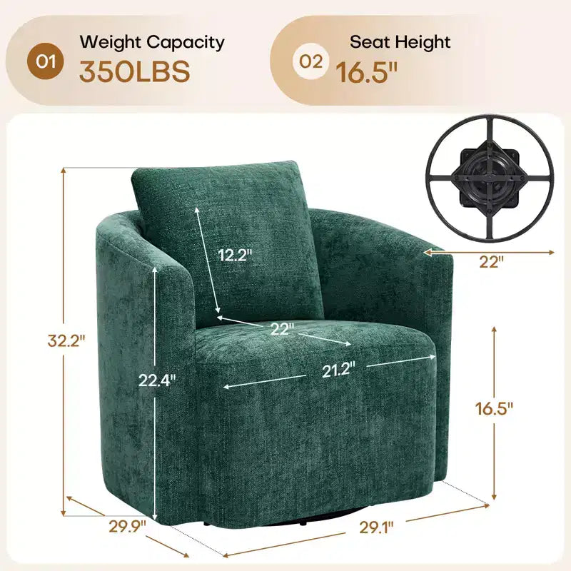 Fauteuil pivotant, fauteuil crapaud en chenille avec oreiller