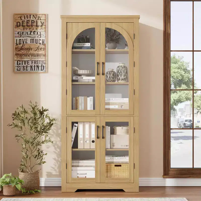 Meuble de cuisine avec garde-manger, vitrine moderne avec 4 portes en verre cintrées