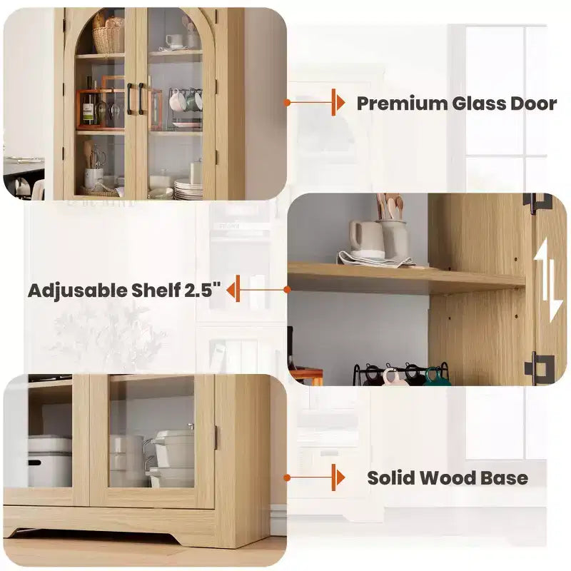 Meuble de cuisine avec garde-manger, vitrine moderne avec 4 portes en verre cintrées
