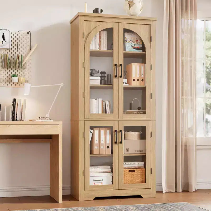 Meuble de cuisine avec garde-manger, vitrine moderne avec 4 portes en verre cintrées