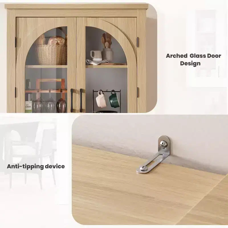 Meuble de cuisine avec garde-manger, vitrine moderne avec 4 portes en verre cintrées