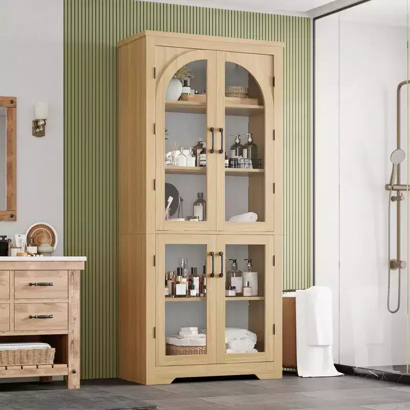Meuble de cuisine avec garde-manger, vitrine moderne avec 4 portes en verre cintrées