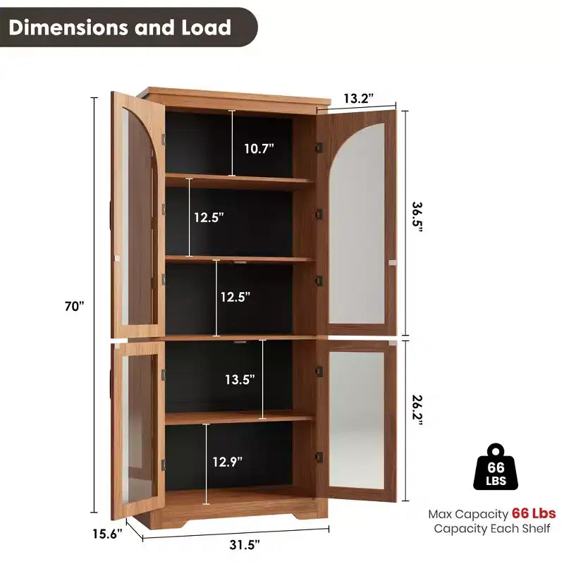 Meuble de cuisine avec garde-manger, vitrine moderne avec 4 portes en verre cintrées